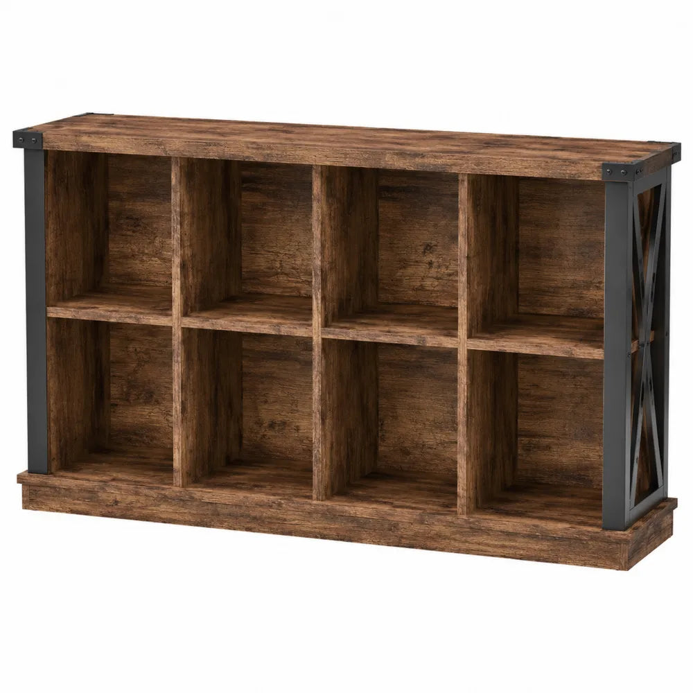 Libreria a 8 scomparti in legno e metallo marrone