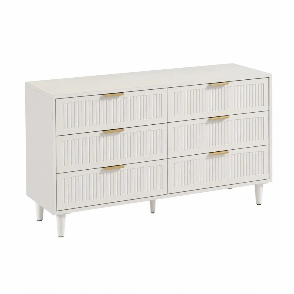 Cassettiera a Sei Cassetti in Legno Bianco con Maniglie in Metallo