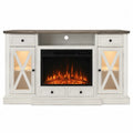 Credenza TV in Legno e Vetro Temperato con Camino Elettrico Bianco