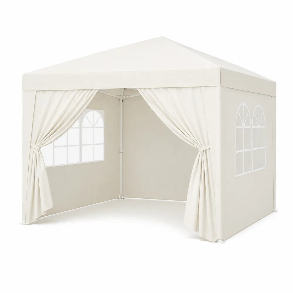 Gazebo da Giardino in Acciaio e Poliestere Crema 3x3 m con Finestre