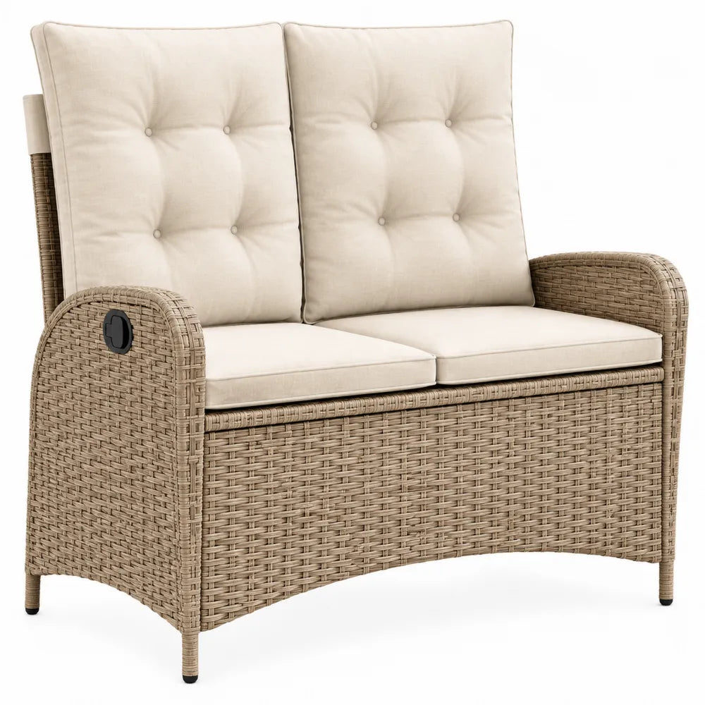 Divano da esterno in rattan sintetico con cuscini beige