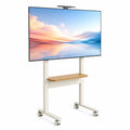 Supporto TV mobile in metallo e legno per schermi fino a 65 pollici, bianco