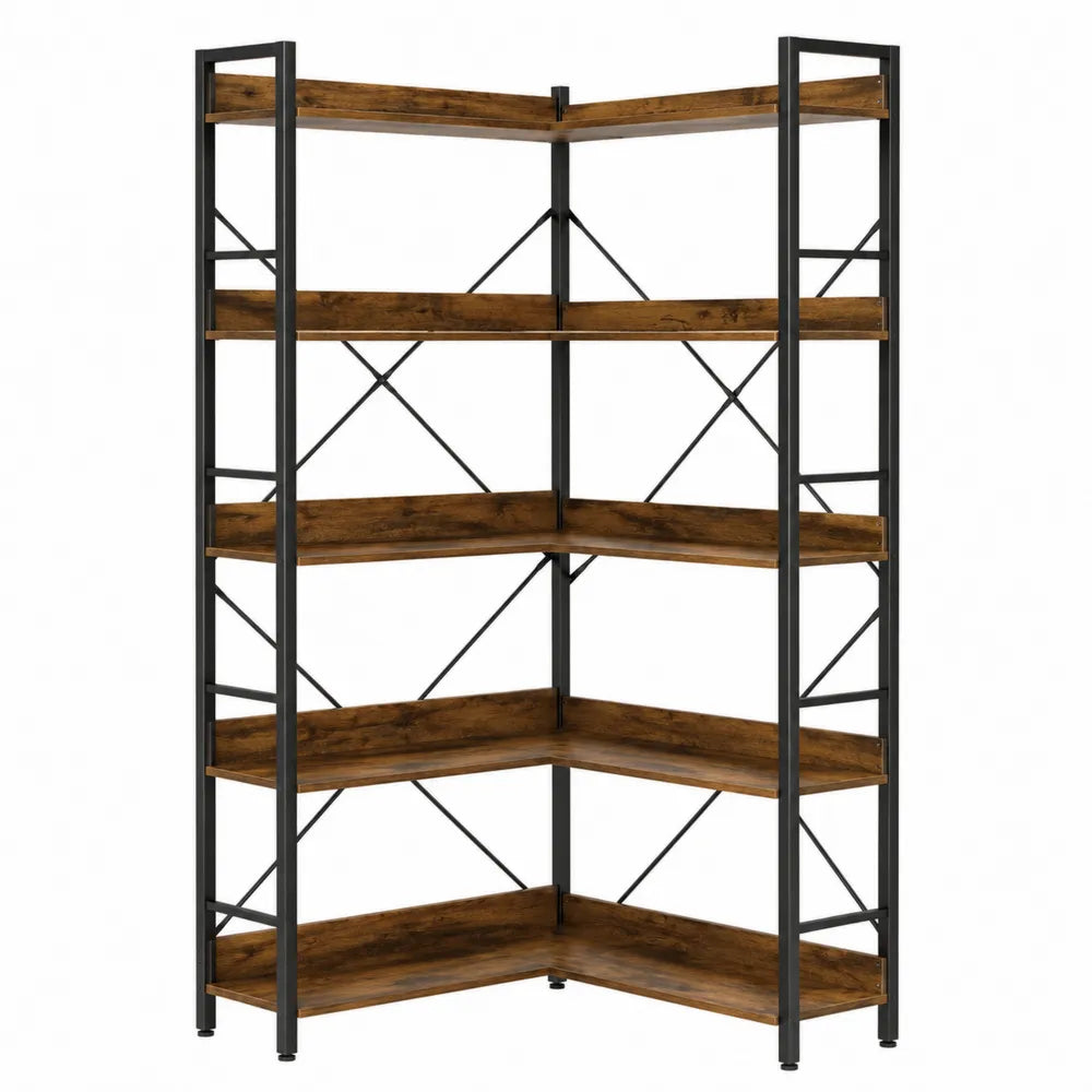 Scaffale angolare in metallo e legno di pino 180 cm