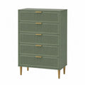 Cassettiera alta cinque cassetti in legno verde con maniglie dorate 120x80x40 cm