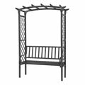 Panca da giardino in metallo nero con pergola