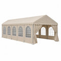 Tenda da Giardino 10x5m in PVC con Finestre Trasparenti Beige