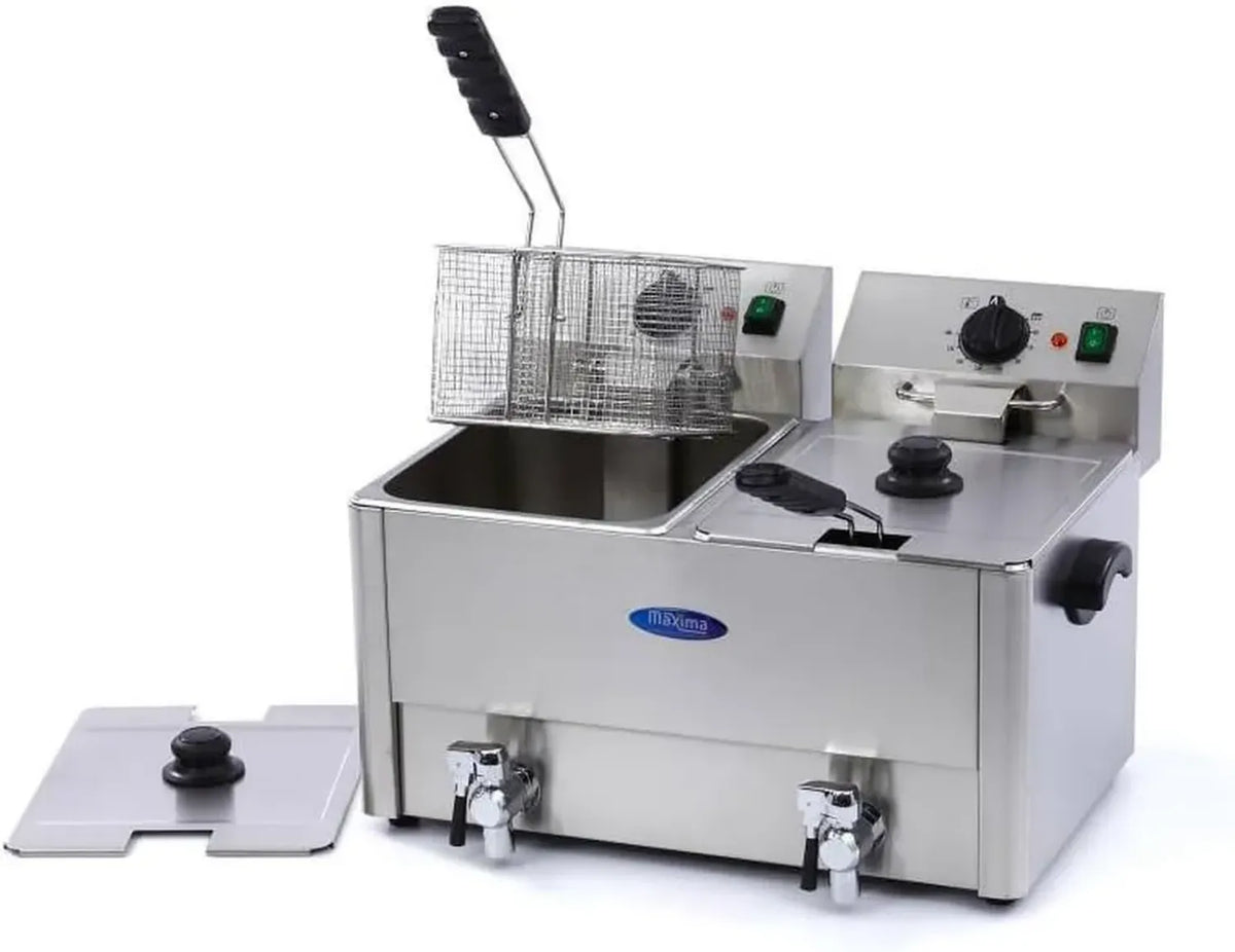 Friggitrice Elettrica Professionale a Doppia Vasca 2x8L con Rubinetto