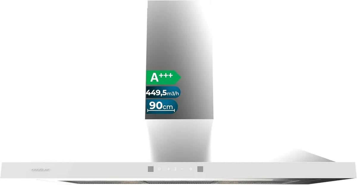 Cappa Aspirante Cecotec 90 cm, Inox con Vetro Bianco, A+++ Efficienza