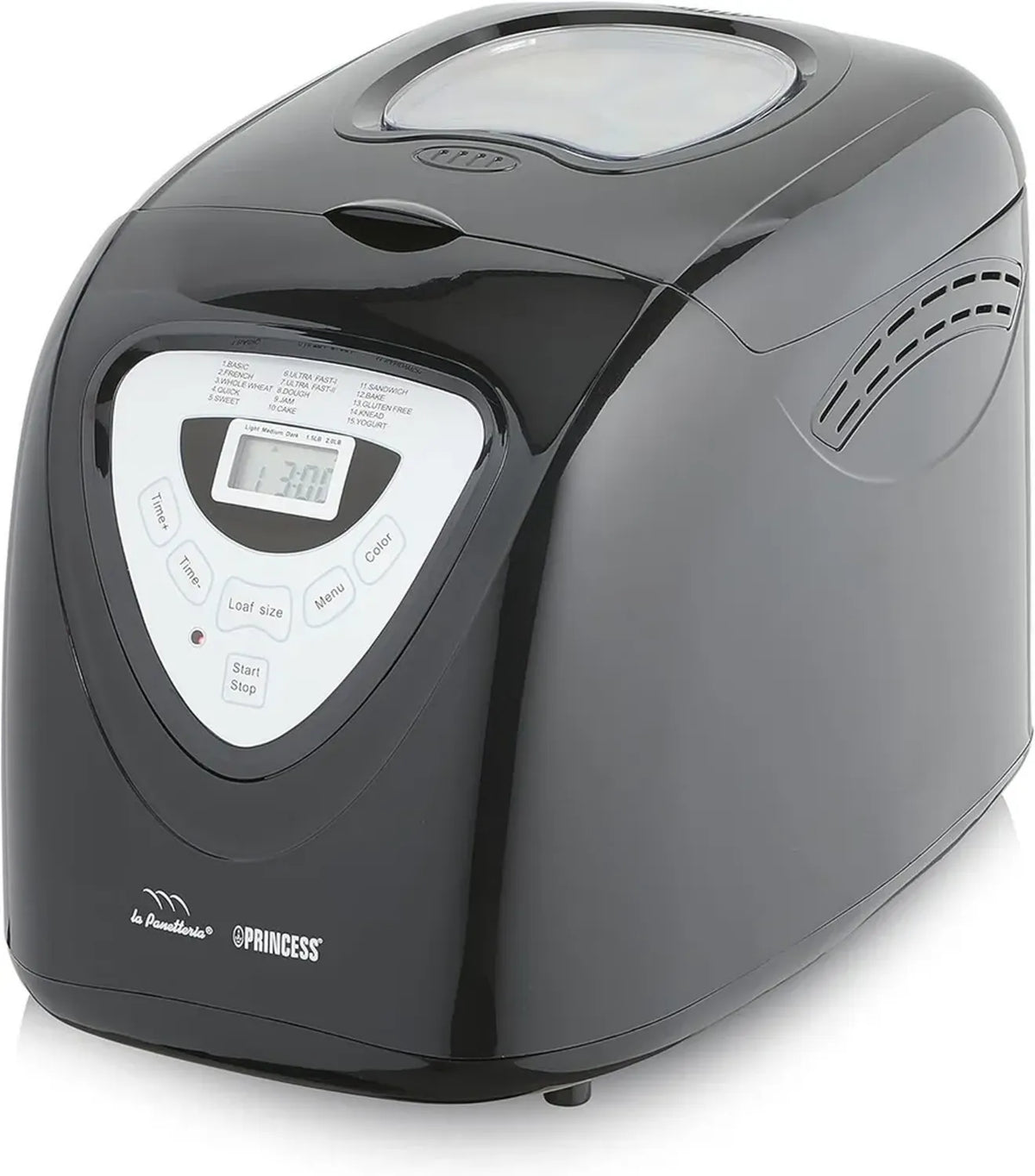Macchina del Pane Princess 600W, 15 Programmi, Senza Glutine, Capacità 0.9 kg, Ideale per Dolci e Pane, Nero