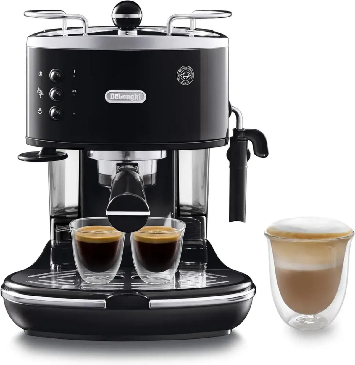 De'Longhi ICONA Macchina Espresso Manuale, Cappuccino, Polvere e Cialde, 1.4L, 1100W, Nero