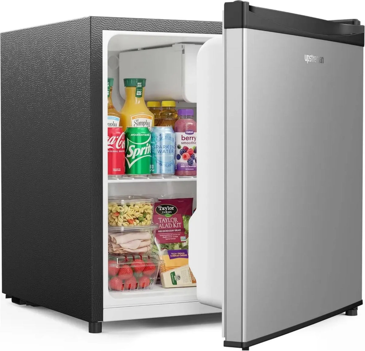 Mini Frigo Silenzioso 46L con Congelatore, Porta Reversibile, Acciaio Inox, Risparmio Energetico