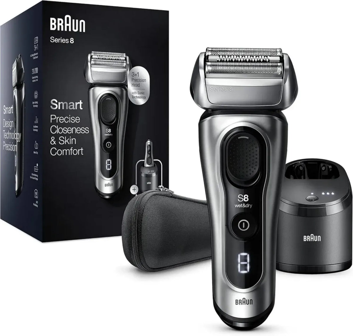 Braun Serie 8 Rasoio Elettrico Uomo con Custodia, Tecnologia Sonica, Lame Adattabili - Grigio