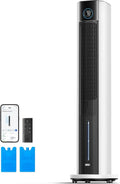 DREO Ventilatore a Torre Silenzioso 110 cm, Controllo APP, 4 Velocità e Modalità, Oscillazione 80°, Timer 12 Ore, Raffreddamento ad Acqua, Bianco