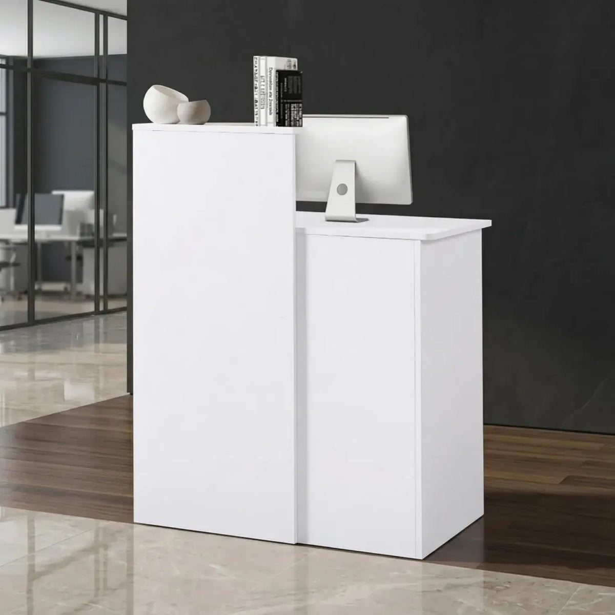 Reception Desk Compatto 80 cm in Legno con Cassetti con Serratura e Ripiani per Ufficio, Salone o Hotel