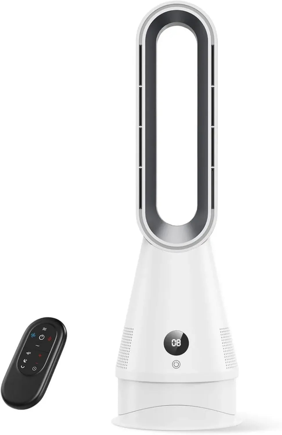 Termoventilatore Bladeless 2 in 1 con Modalità Caldo/Freddo, Oscillazione 80°, Inclinazione Regolabile, Silenzioso, Timer 9 Ore, Sicurezza da Ribaltamento, per Casa e Ufficio