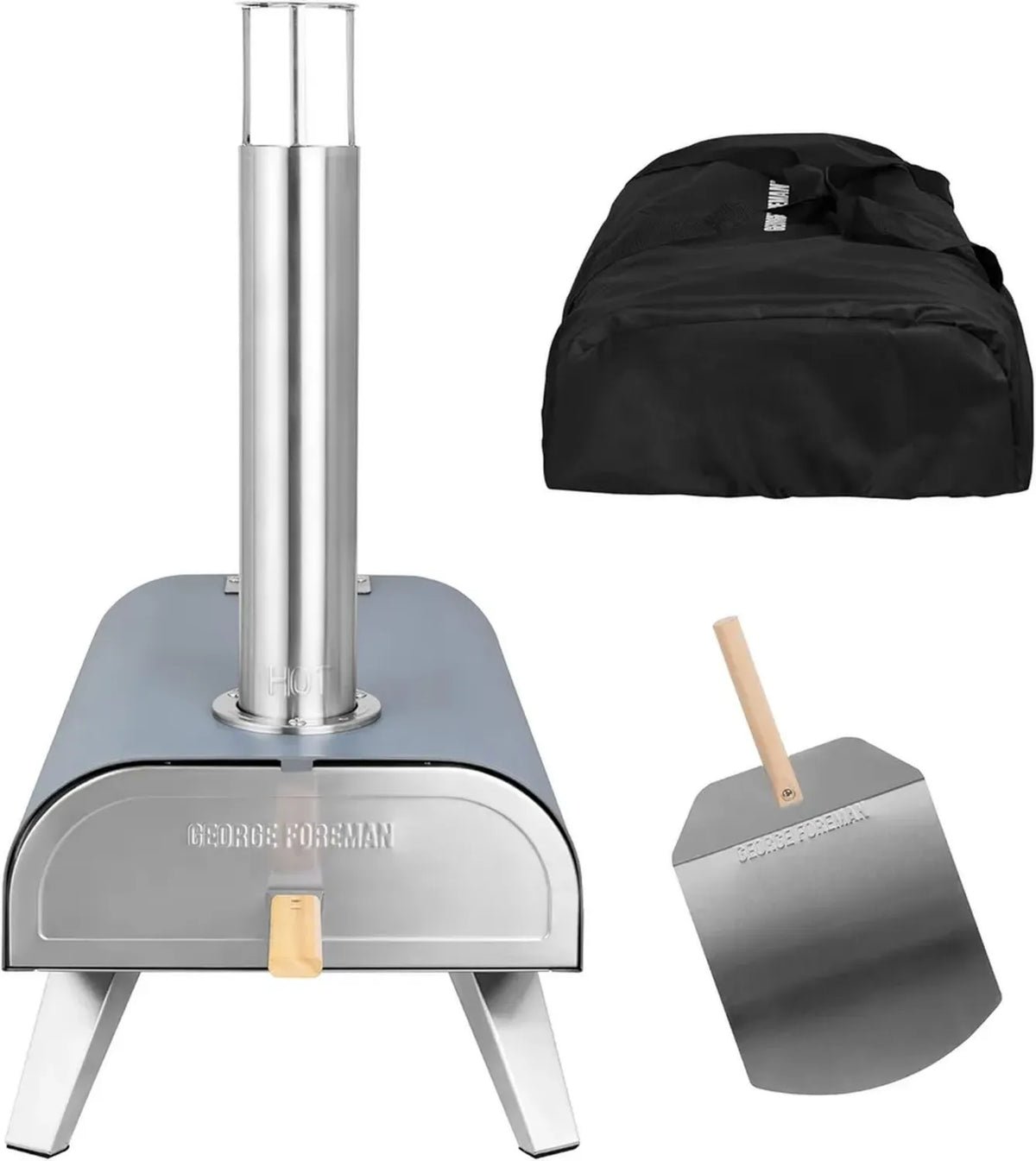 Forno Portatile a Pellet George Foreman da 30,5 cm per Pizza e Barbecue, Grigio