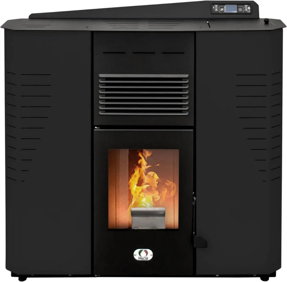 Stufa a Pellet Marmolada 14KW con Canalizzazione - Efficienza 92%, 130m², Autonomia 19 Ore, 5 Velocità, Garanzia 2 Anni, Nero