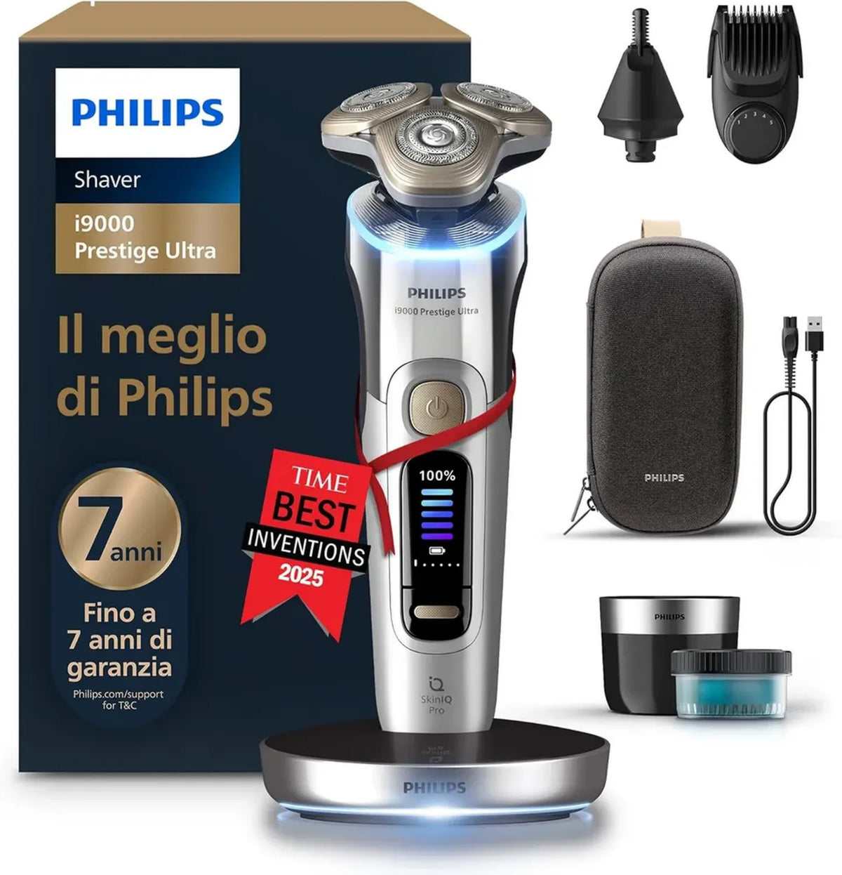 Philips Rasoio Elettrico Prestige i9000, Rasatura Wet & Dry, Tecnologia Skin IQ Pro, Lame NanoTech, 5 Modalità di Rasatura, Modello XP9404/38