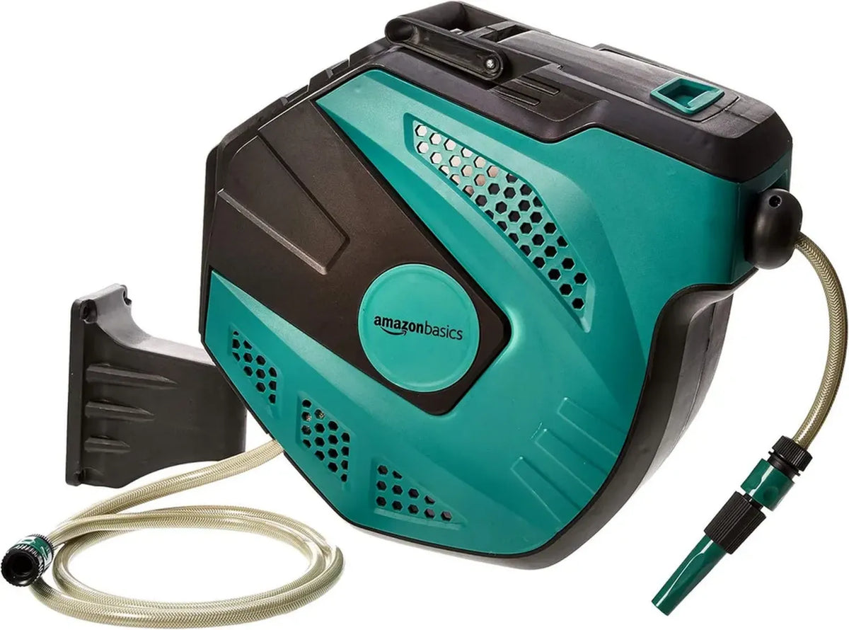 Avvolgitubo automatico Amazon Basics 35m, montabile a parete, Verde e Nero