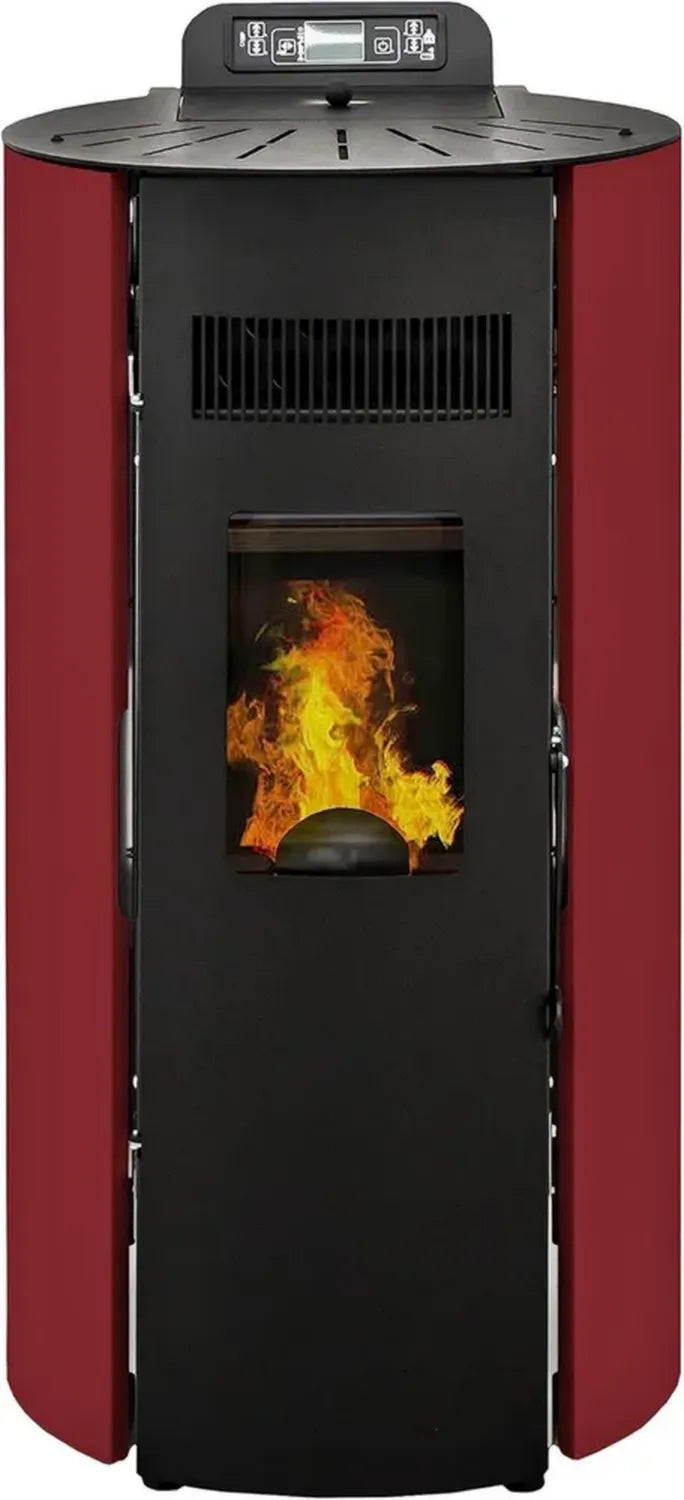 Stufa a Pellet con WiFi 9KW Boston - Efficienza 91%, Riscaldamento 80m², Autonomia 21 Ore, 5 Velocità, Garanzia 24 Mesi, Colore Rosso