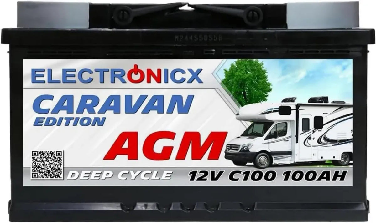 Batteria AGM 12V 100Ah per Camper e Caravan, Ciclo Profondo Senza Manutenzione