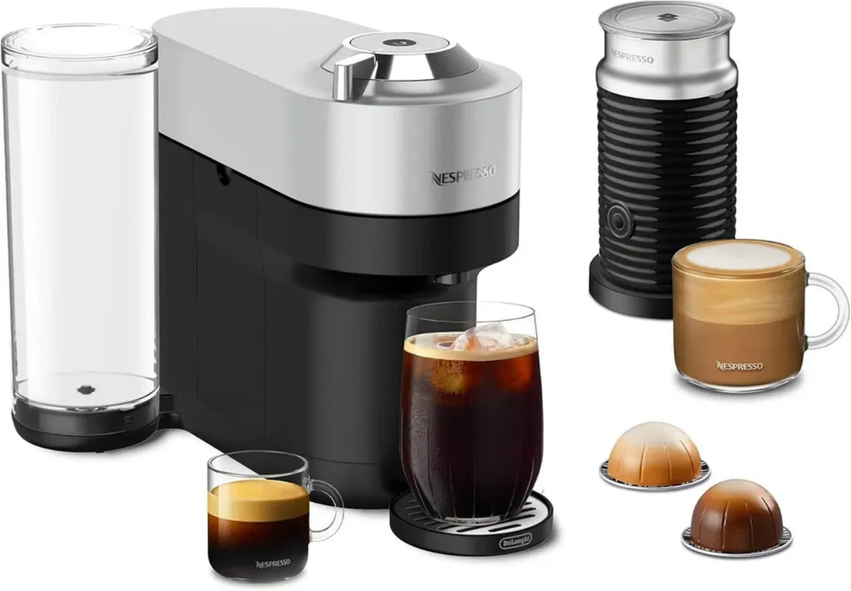 Macchina da Caffè Nespresso Vertuo Pop+ Deluxe con Aeroccino, Argento