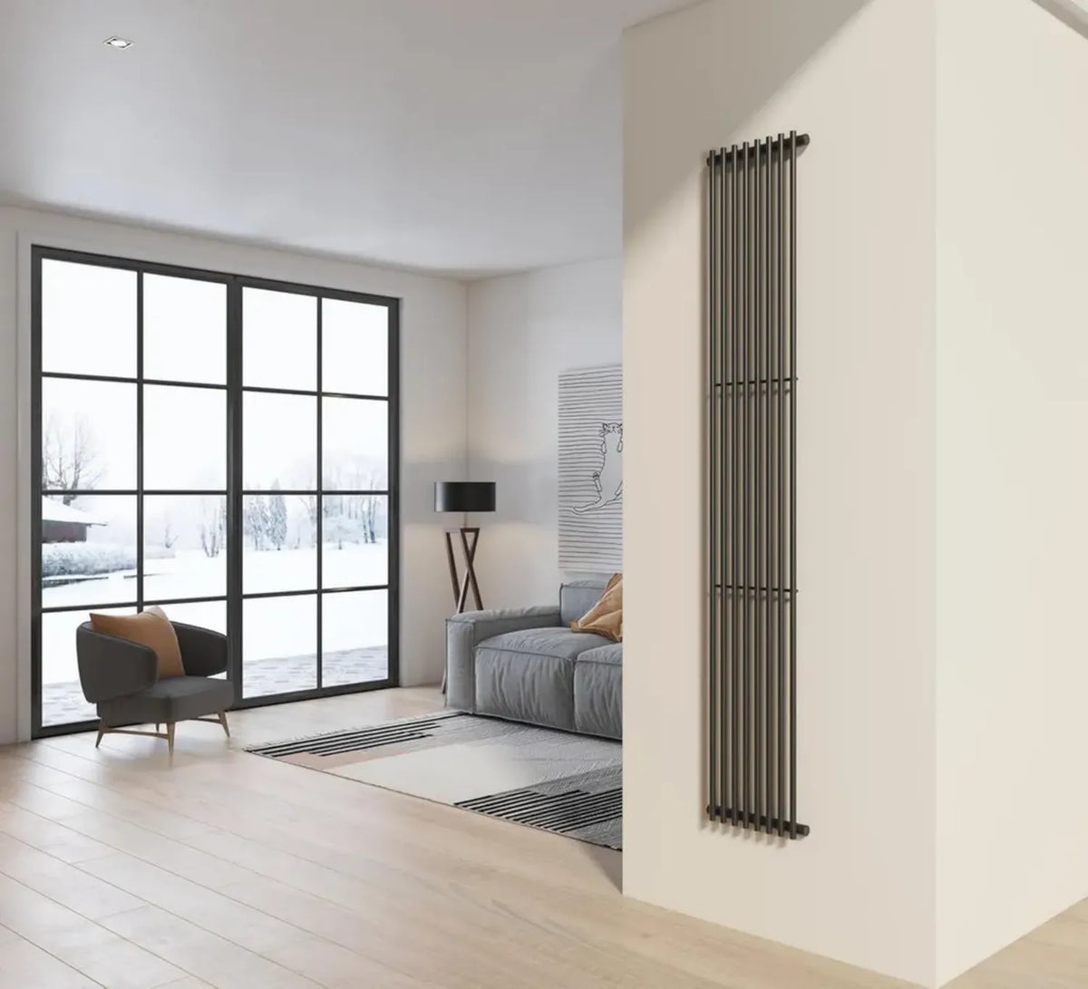 Termosifone verticale in acciaio grigio opaco 200x34 cm
