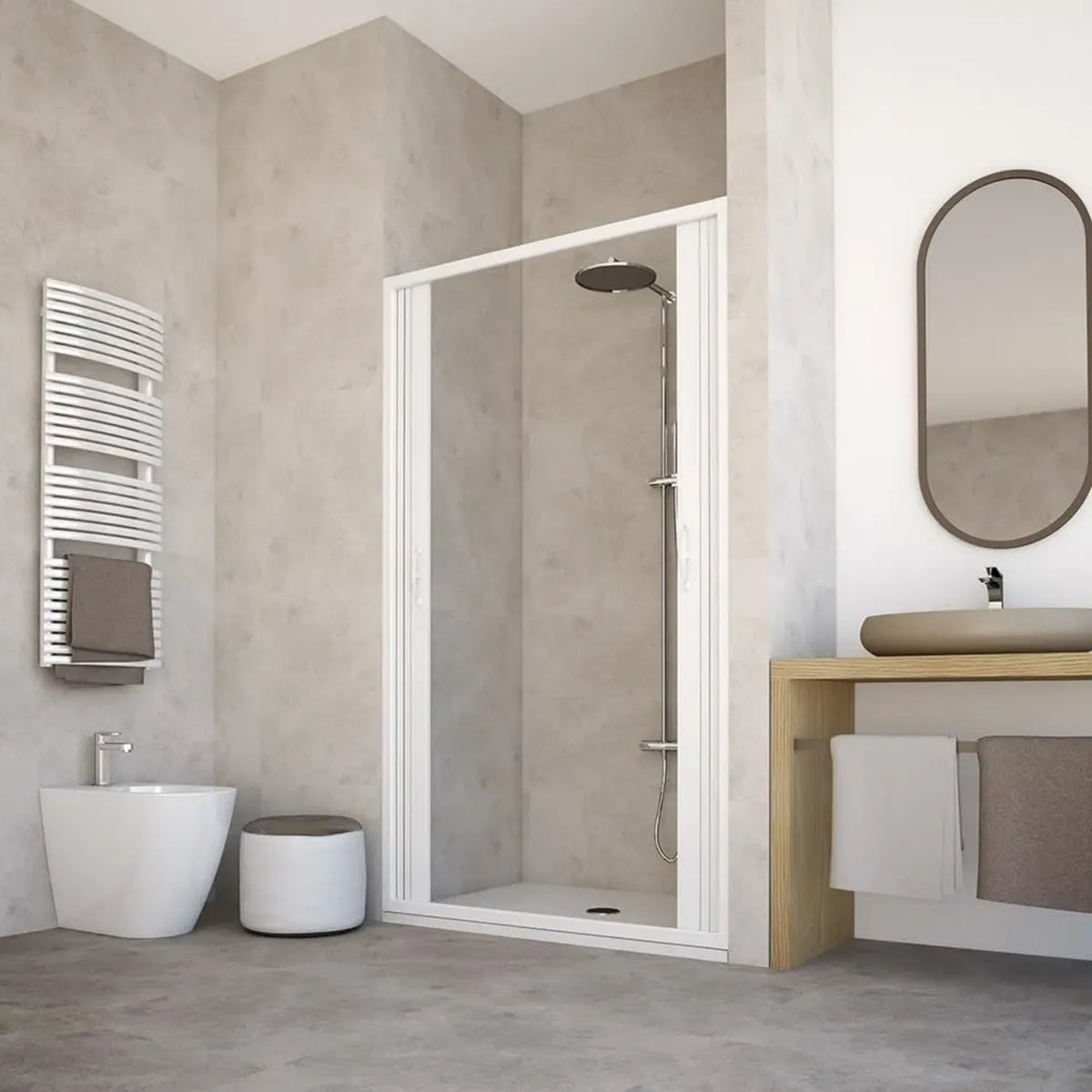 Cabina Doccia Salvaspazio Angolare Giada in PVC, Apertura Centrale Estensibile, 150 cm, Made in Italy