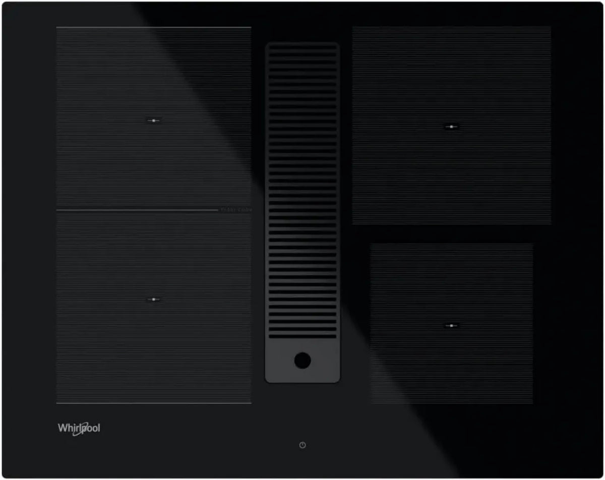 Piano cottura a induzione Whirlpool 65 cm con cappa integrata, 4 zone, colore nero