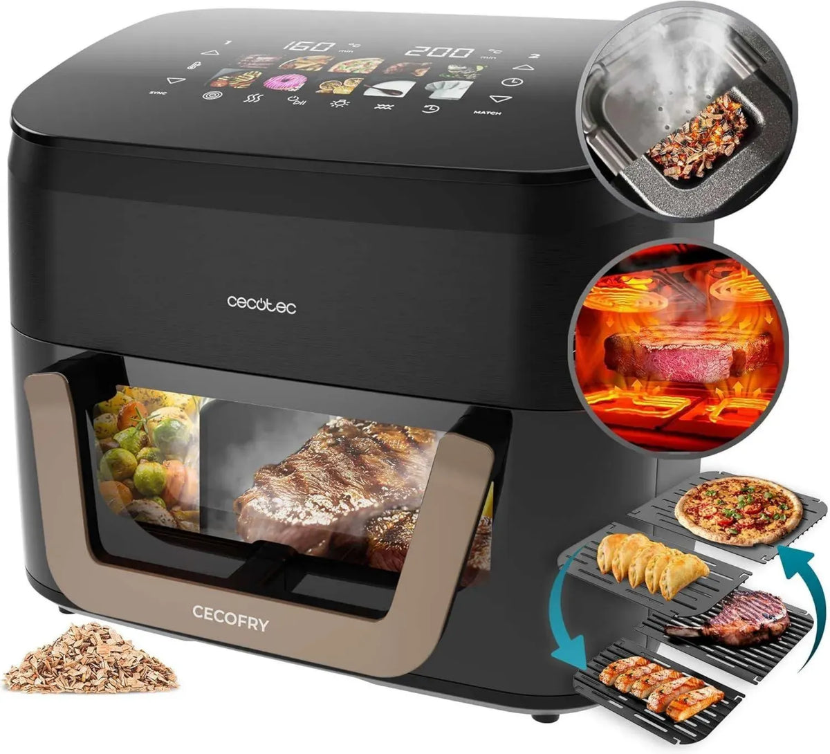 Friggitrice ad Aria Cecotec 10L - Air Fryer con Grill e Piastra, 2200W, 10 Programmi, Affumicatore Integrato