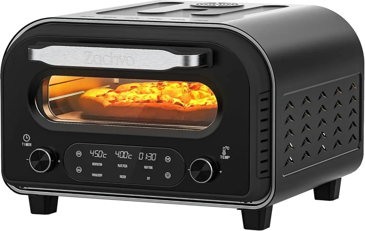 Forno Elettrico per Pizza ZACHVO - 450°C, 5 Programmi, Touchscreen, Timer 60 Minuti, Acciaio Inox, 32 cm