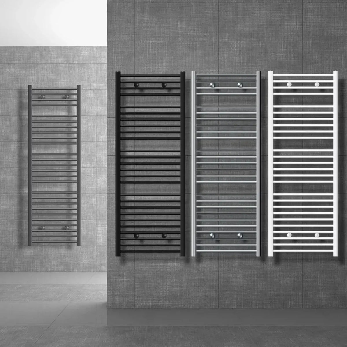 Radiatore Elettrico da Bagno 600x1500 mm Nero Opaco con Termostato, 900W, Design Moderno