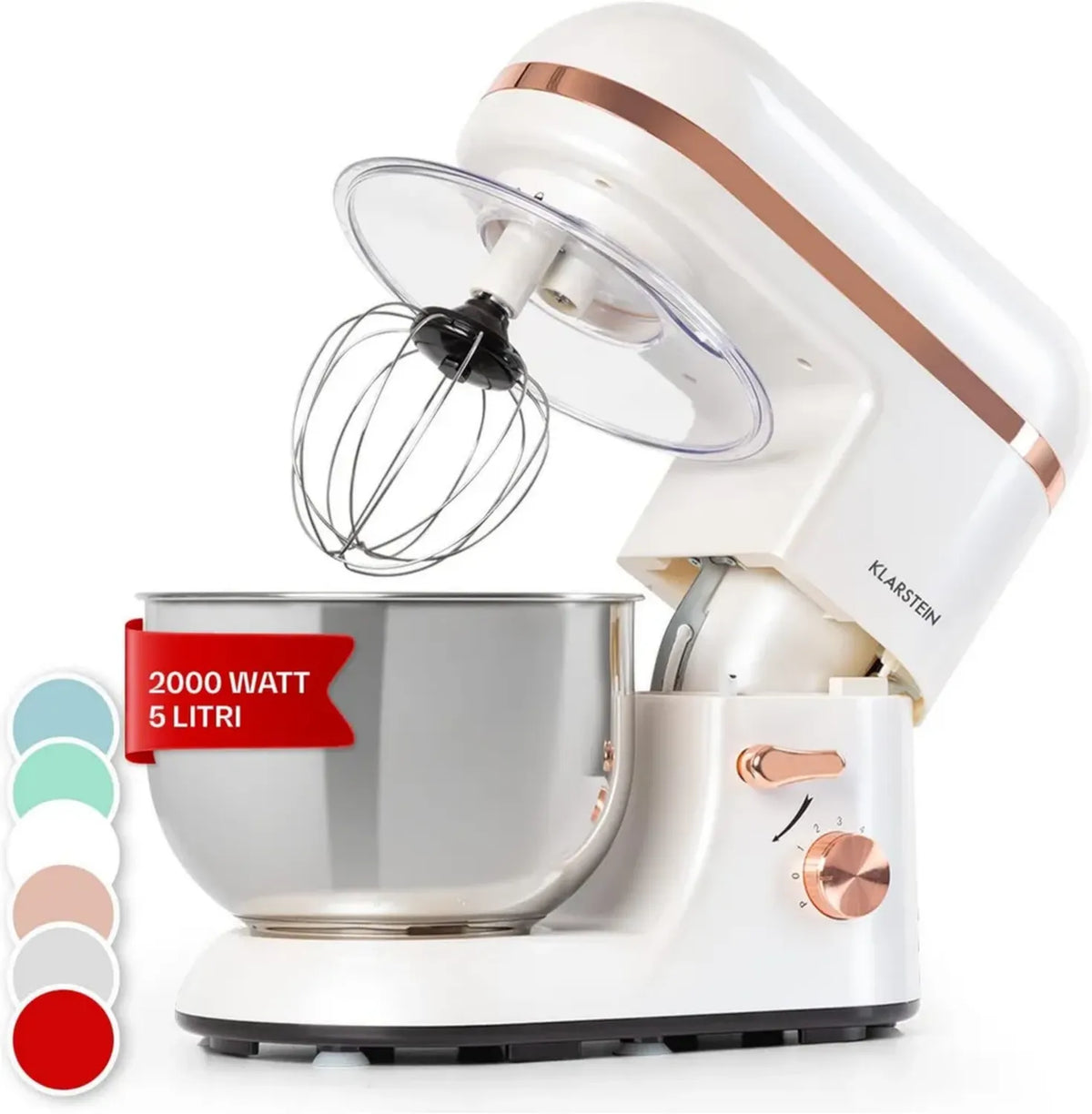 Impastatrice Planetaria Professionale Klarstein 1800W, Ciotola 5 Litri, 6 Velocità, per Pizza e Dolci