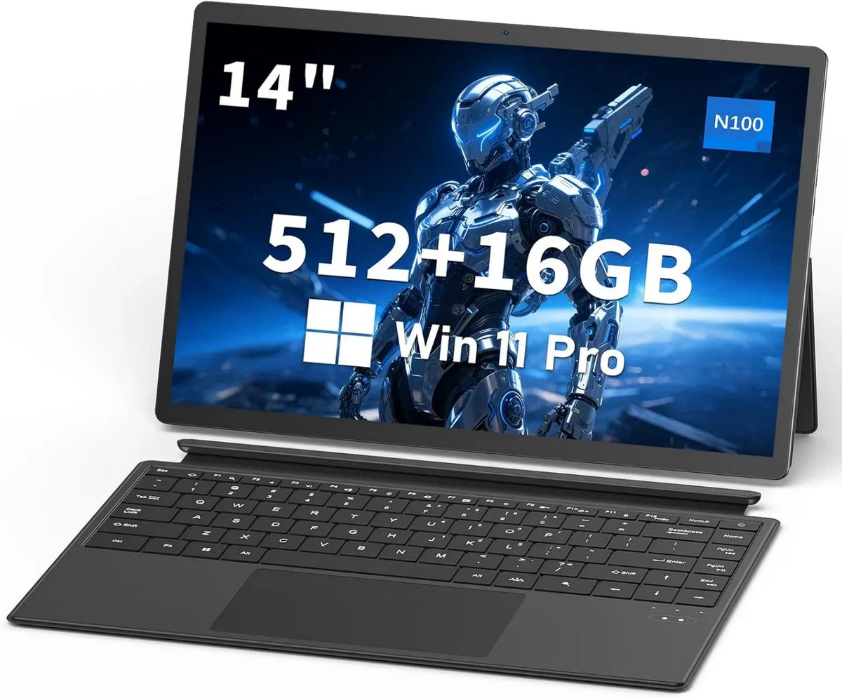 Computer Portatile 2 in 1 FUNYET con Touchscreen, 14'' Win 11, N100, 16GB RAM, 512GB SSD, Retroilluminazione e Type C