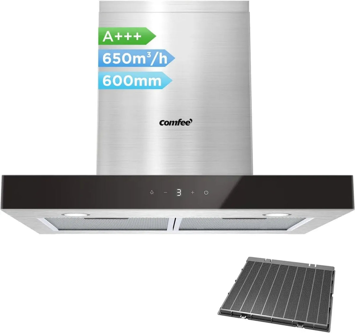 Cappa Aspirante 60 cm in Acciaio Inossidabile con LED e Filtri a Carbone
