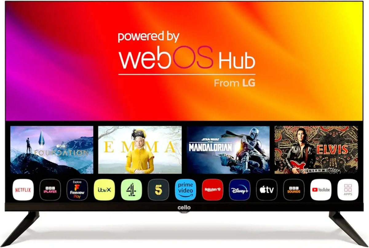 Televisore 32 Pollici Cello Smart LED con WebOS, Netflix, Apple+, Bluetooth, Prime Video, Porte HDMI e USB