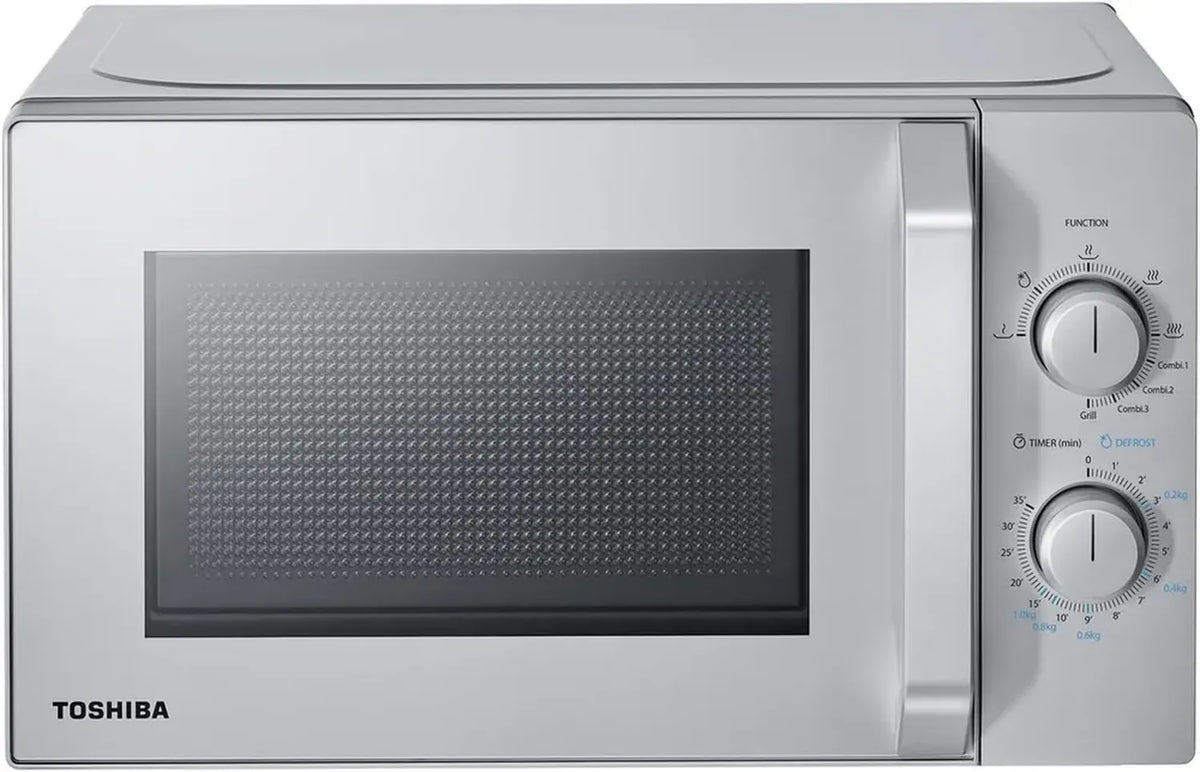 Forno a microonde Toshiba 700W con grill e modalità croccante, 5 livelli di potenza, 1000W, colore argento