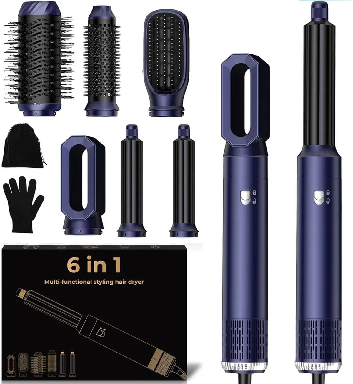 UKLISS Spazzola Modellante 6 in 1 con Arricciacapelli, Asciugacapelli e Spazzola Lisciante - Blu