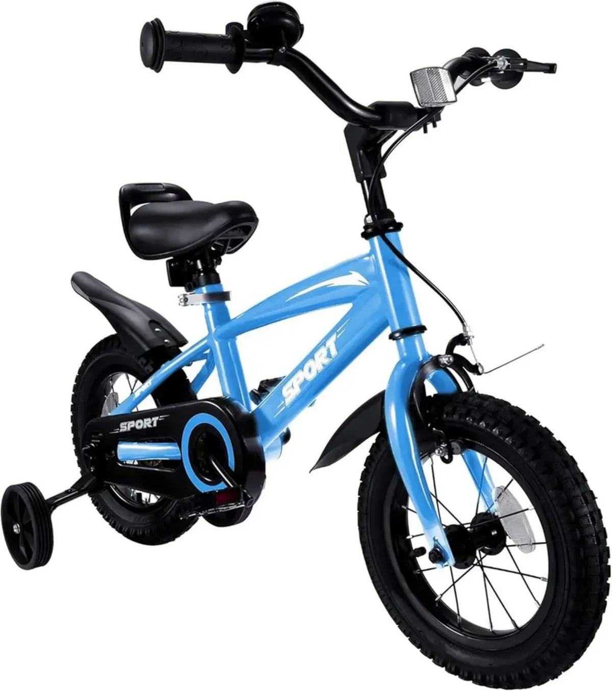 Bicicletta Bambini 12 Pollici con Sedile Regolabile e Freni Doppi, Ruote Stabili, Riflettore e Parafango, per Altezza 84-97 cm (Blu)
