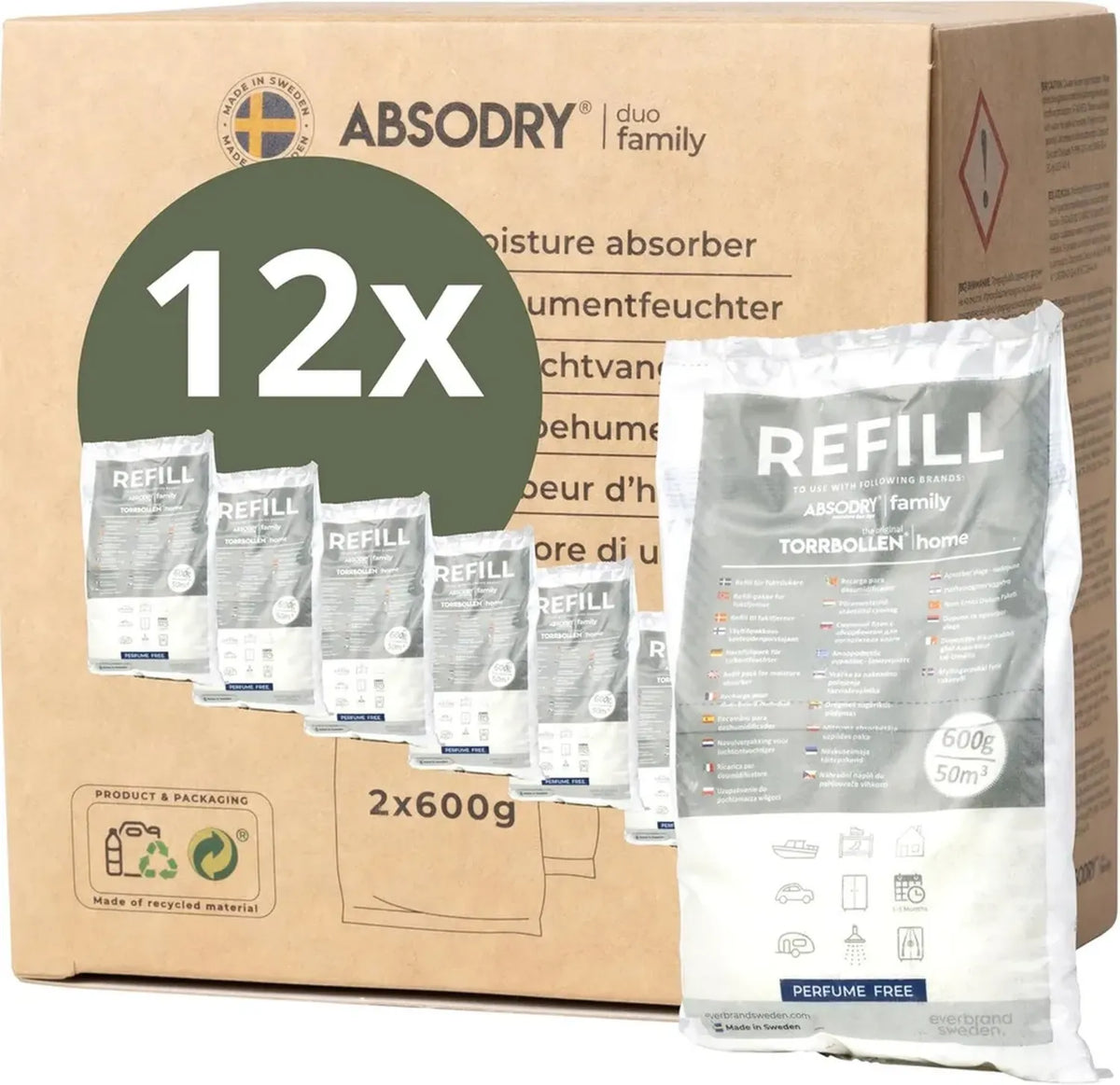 Ricarica Essiccante per Deumidificatore, 12 x 600 g, Compatibile con AbsoDry, Controllo Odori e Umidità