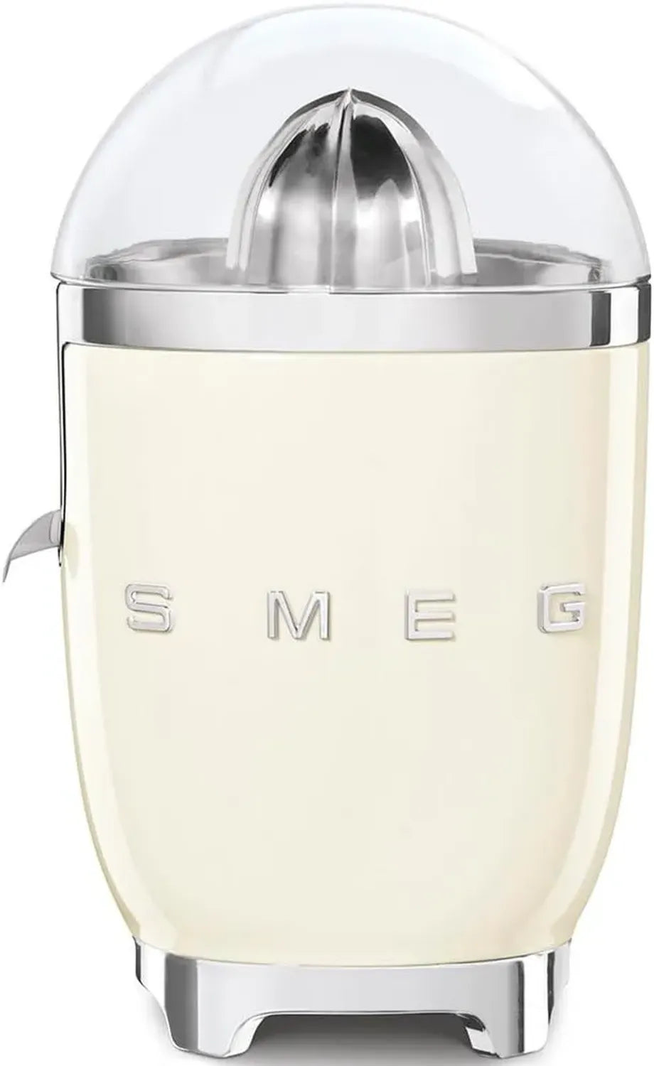 Smeg Spremiagrumi Elettrico 70W, Cono Universale e Beccuccio Antigoccia, Base Antiscivolo, Avvolgicavo Integrato, Colore Crema