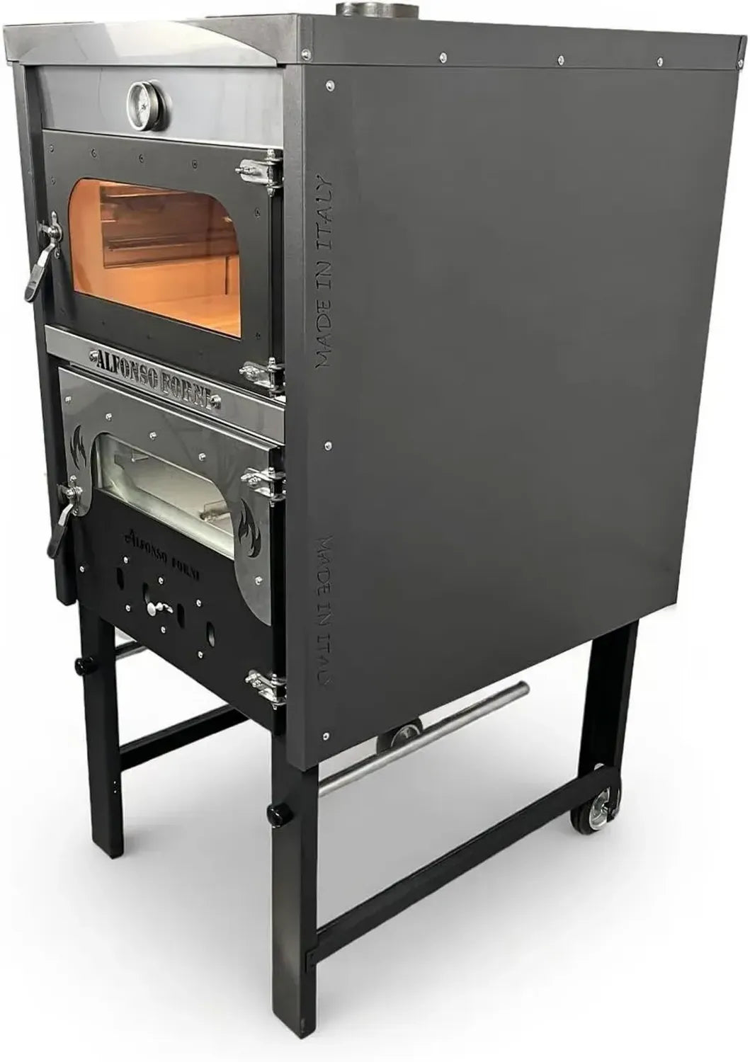 Forno a Legna per Esterni in Acciaio SICILIA V2 con Interno in Mattoni Refrattari, 3 Ripiani di Cottura Ideale per Pizza, Pane e Pollo