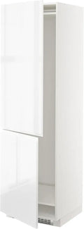 Armadio Alto per Frigorifero o Congelatore, 2 Ante, Bianco/Voxtorp Lucido, 60x60x200 cm