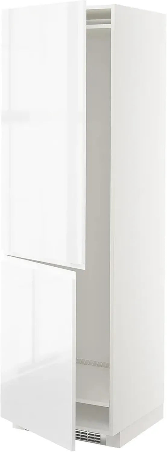 Armadio Alto per Frigorifero o Congelatore, 2 Ante, Bianco/Voxtorp Lucido, 60x60x200 cm