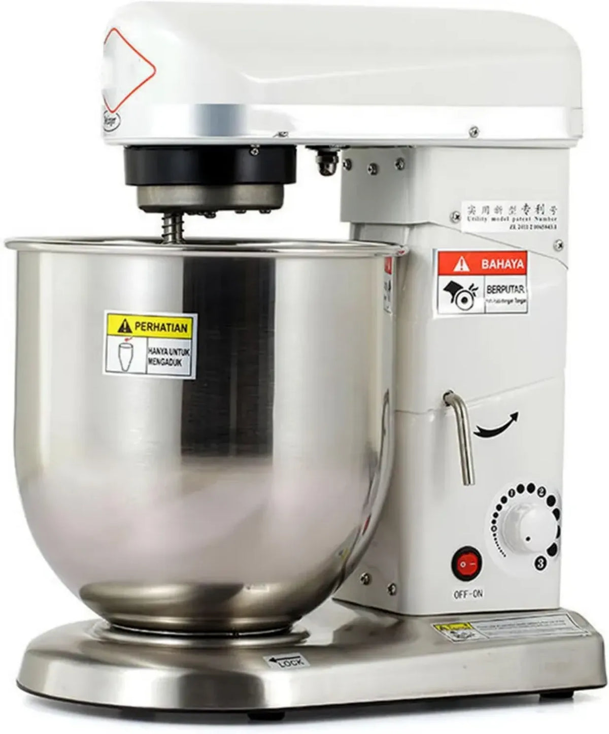 Robot da cucina planetario a 3 velocità con ciotola in acciaio inox, frusta e gancio impastatore, 10 litri, per uso professionale