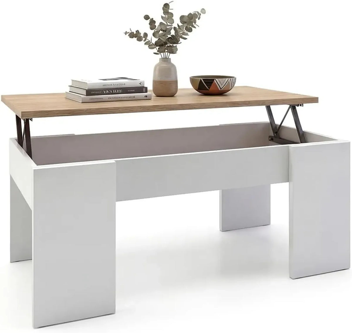 Tavolino da Salotto Modello Vita in Bianco e Rovere Canadese, Regolabile