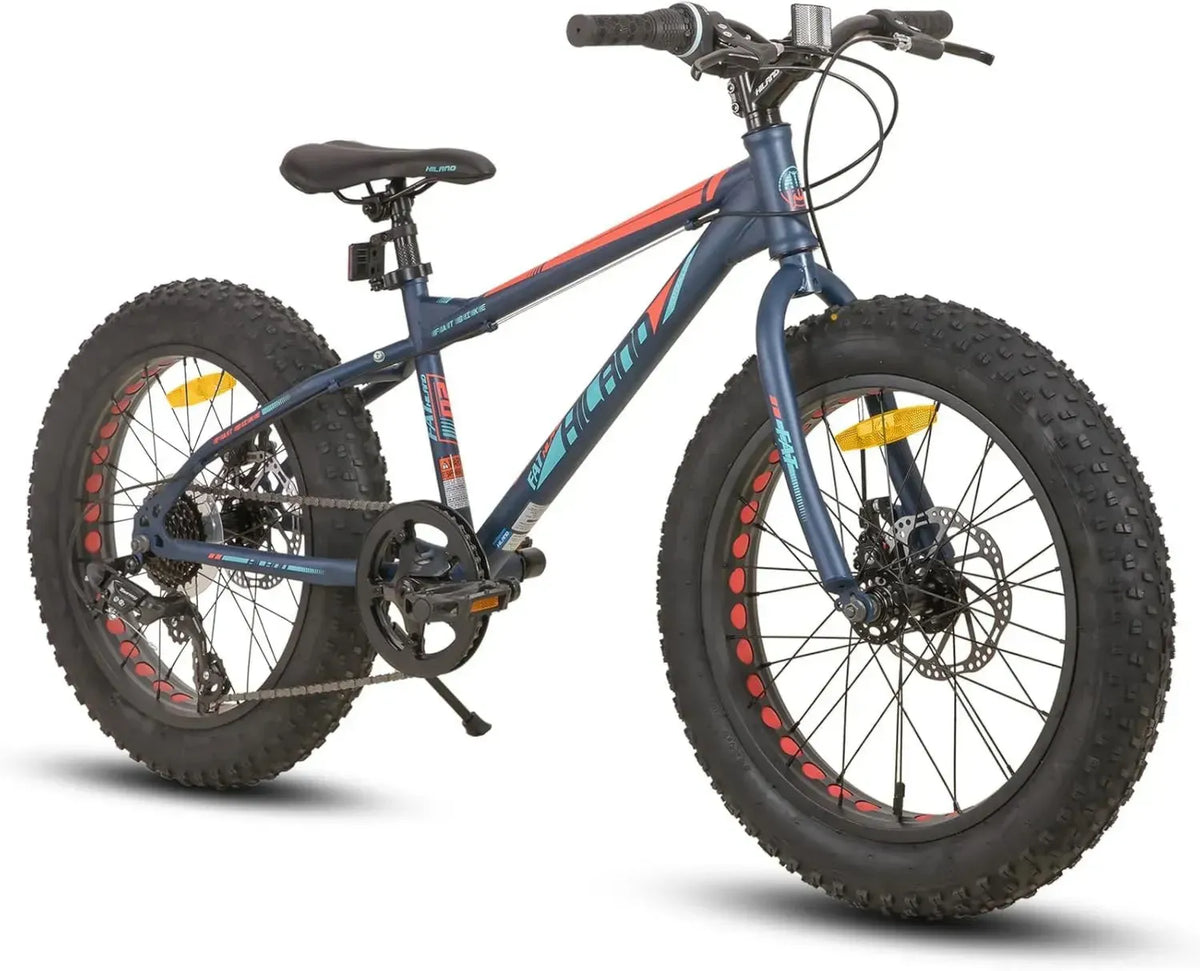 Hiland Bicicletta da Montagna 20'' per Bambini con 7 Marce e Doppio Freno a Disco, Fat Tires, Argento/Verde/Bianco/Blu