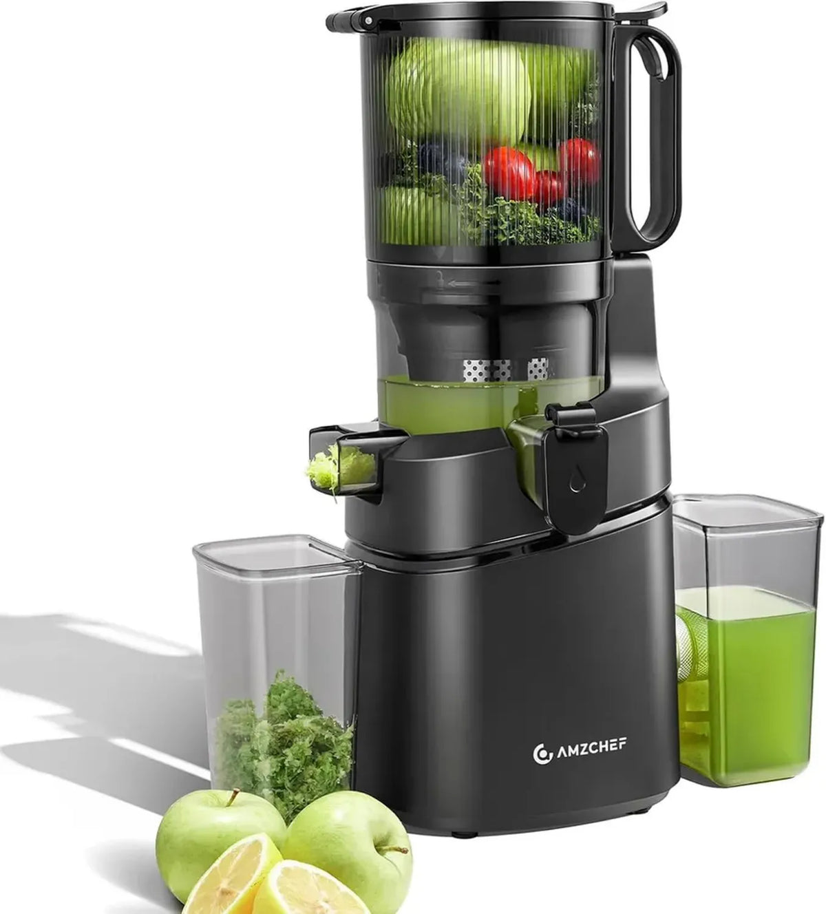 Estrattore di Succo AMZCHEF 250W, Apertura Larga 145MM, Capacità 1.8L, Triplo Filtro, Colore Nero