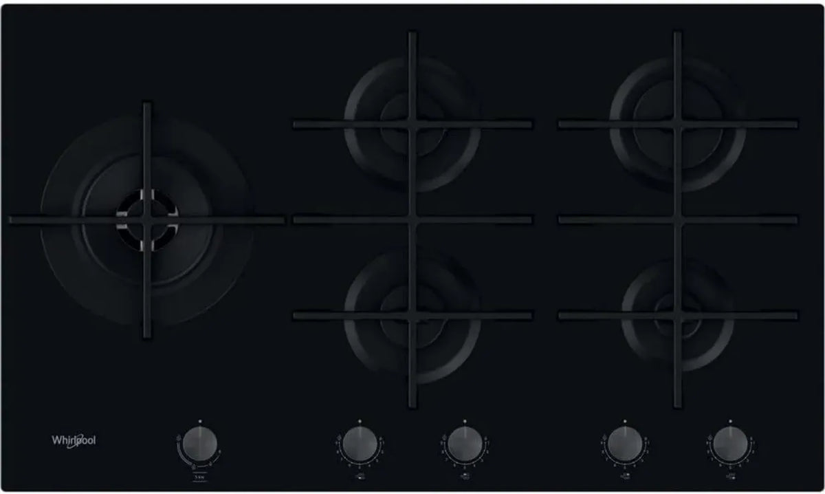 WHIRLPOOL Piano Cottura a Gas 5 Fuochi Precise Flame in Vetro Nero