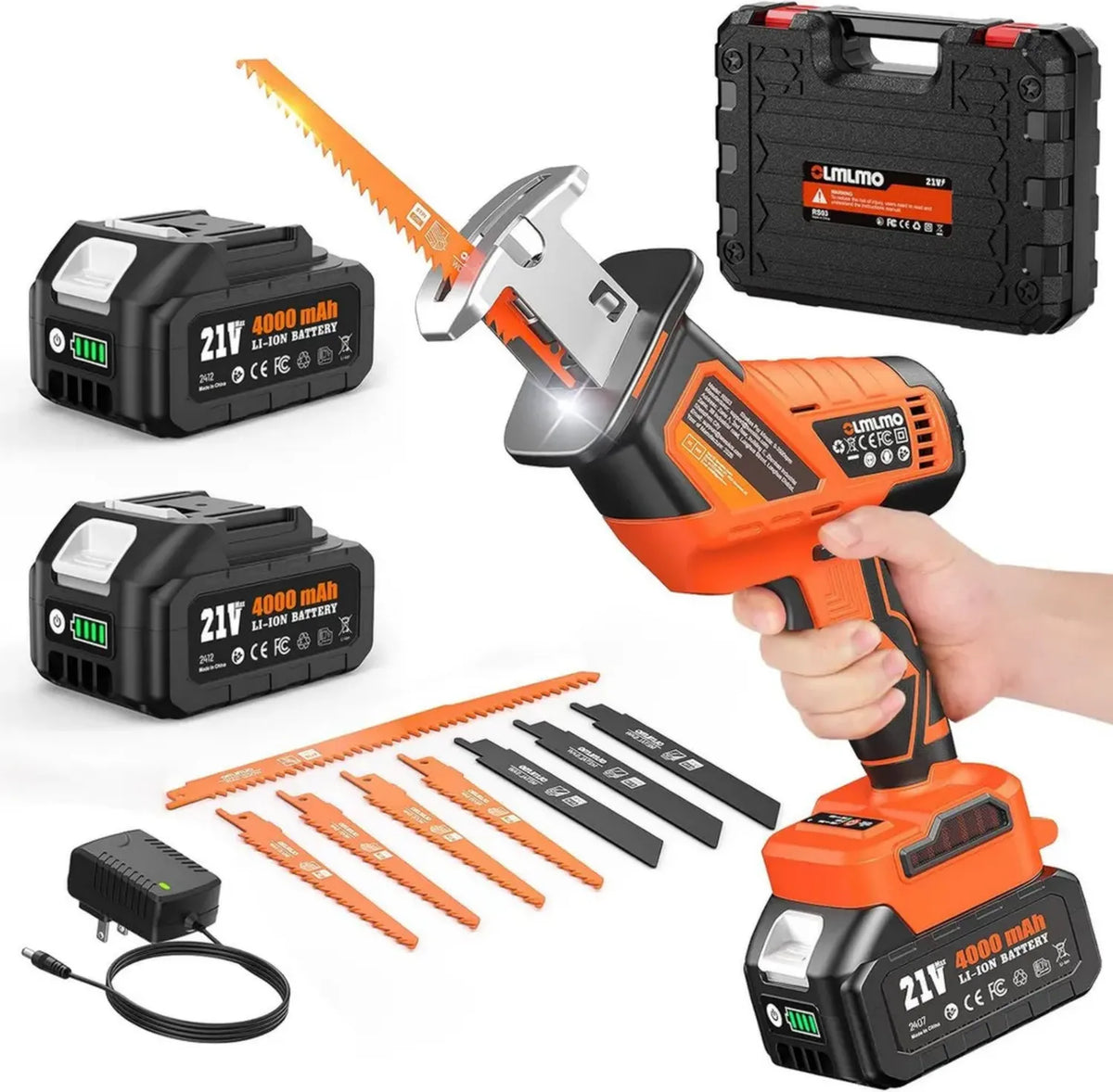 Sega a Gattuccio a Batteria con 8 Lame, 2 Batterie 4000 mAh, Motore Brushless, Velocità Regolabile 0-3200 SPM, Cambio Lama Rapido, Ideale per PVC e Legno